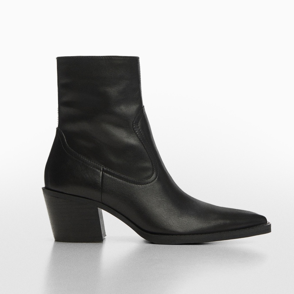 $149 NEW Mango MNG Leather Pointed Ankle Boots Black Boot